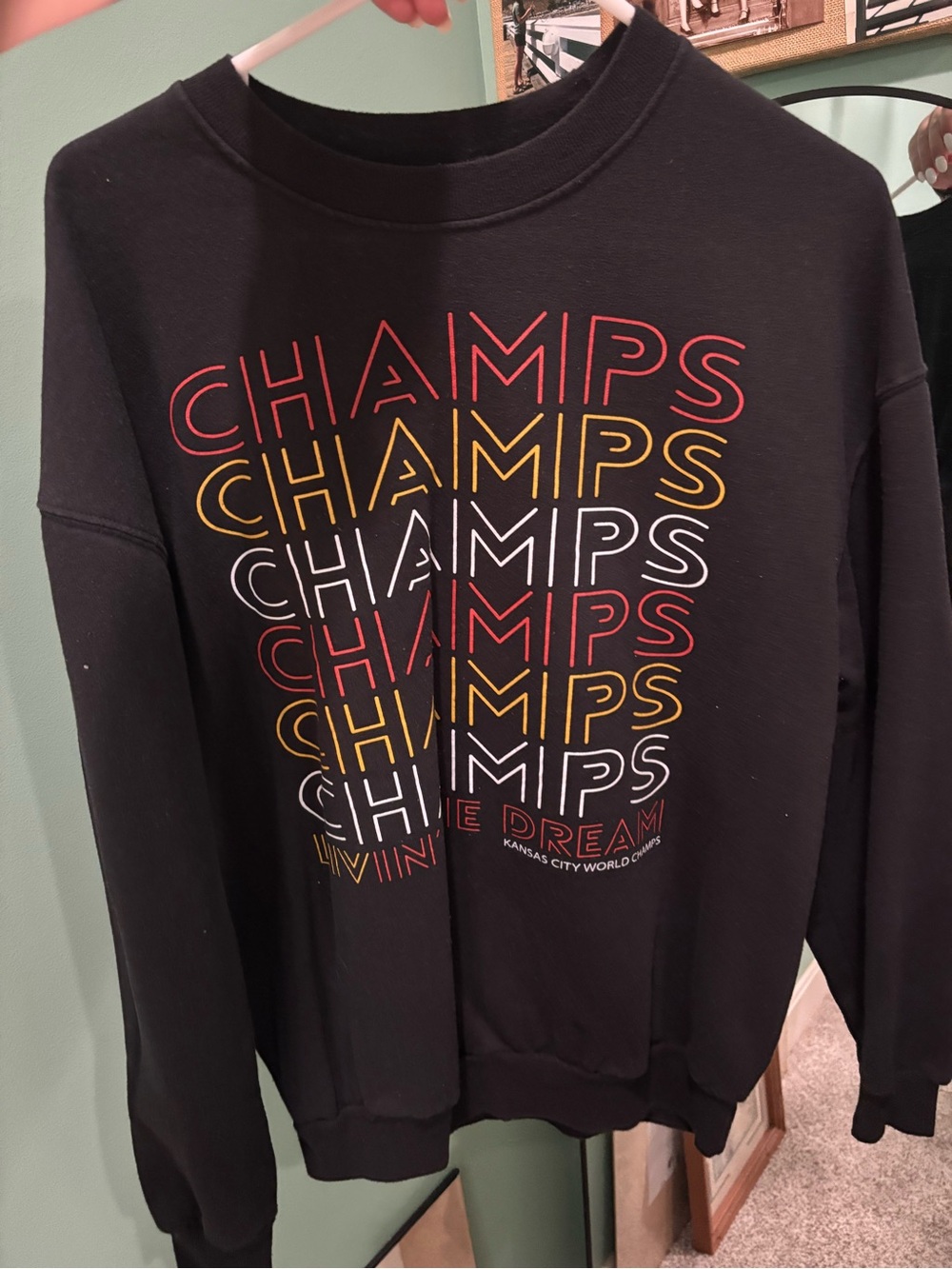 Hanes Black Crewneck Sweatshirt with Red, Yellow & White CHAMPS Graphic